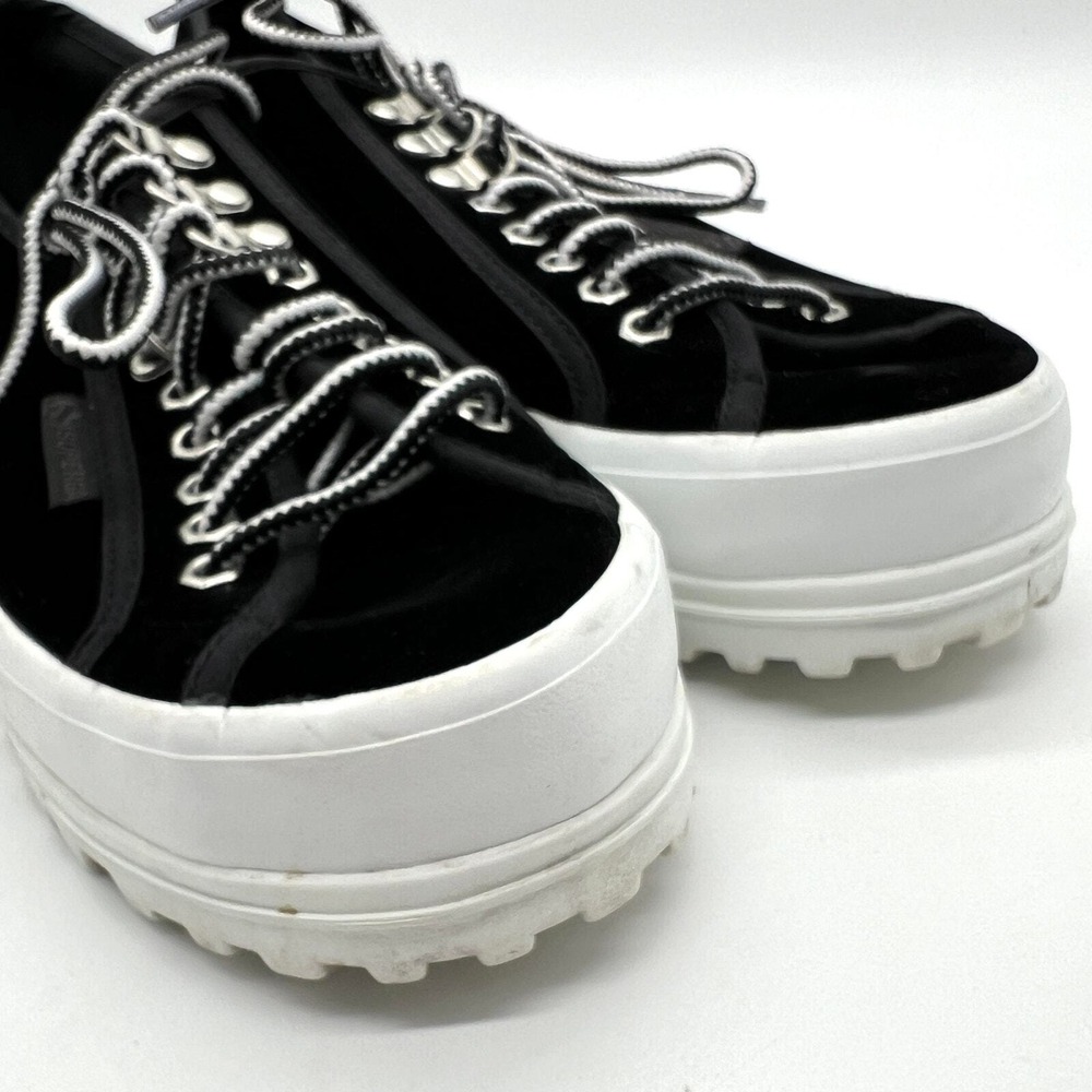 ALEXA CHUNG SUPERGA Sneaker 8 Black Platform Edition Velvet 2748 Lug Sole Chunky - Picture 9 of 14